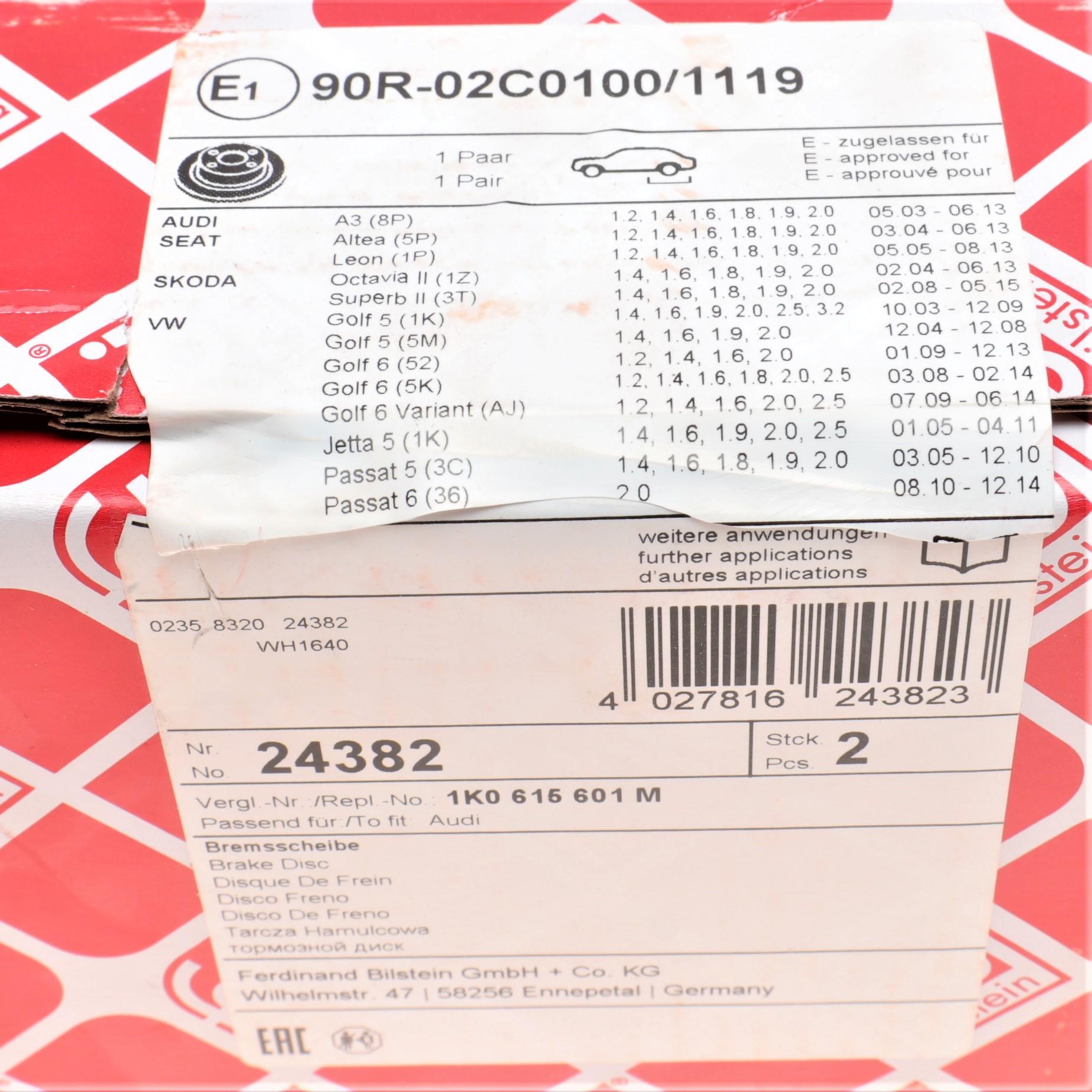 Диск тормозной задний Audi A3 / VW Golf / Passat 04-14 (286x12) FEBIBILSTEIN арт. 24382